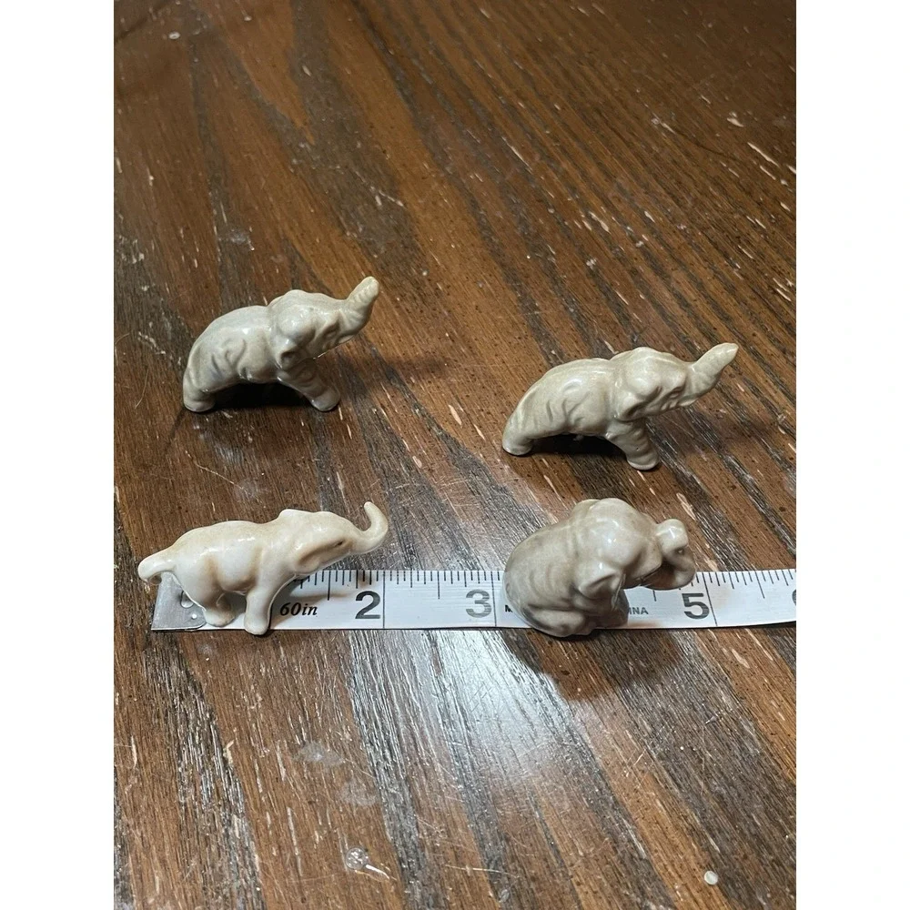 Miniature Gray Elephants Porcelain Set of 4  Made In Japan